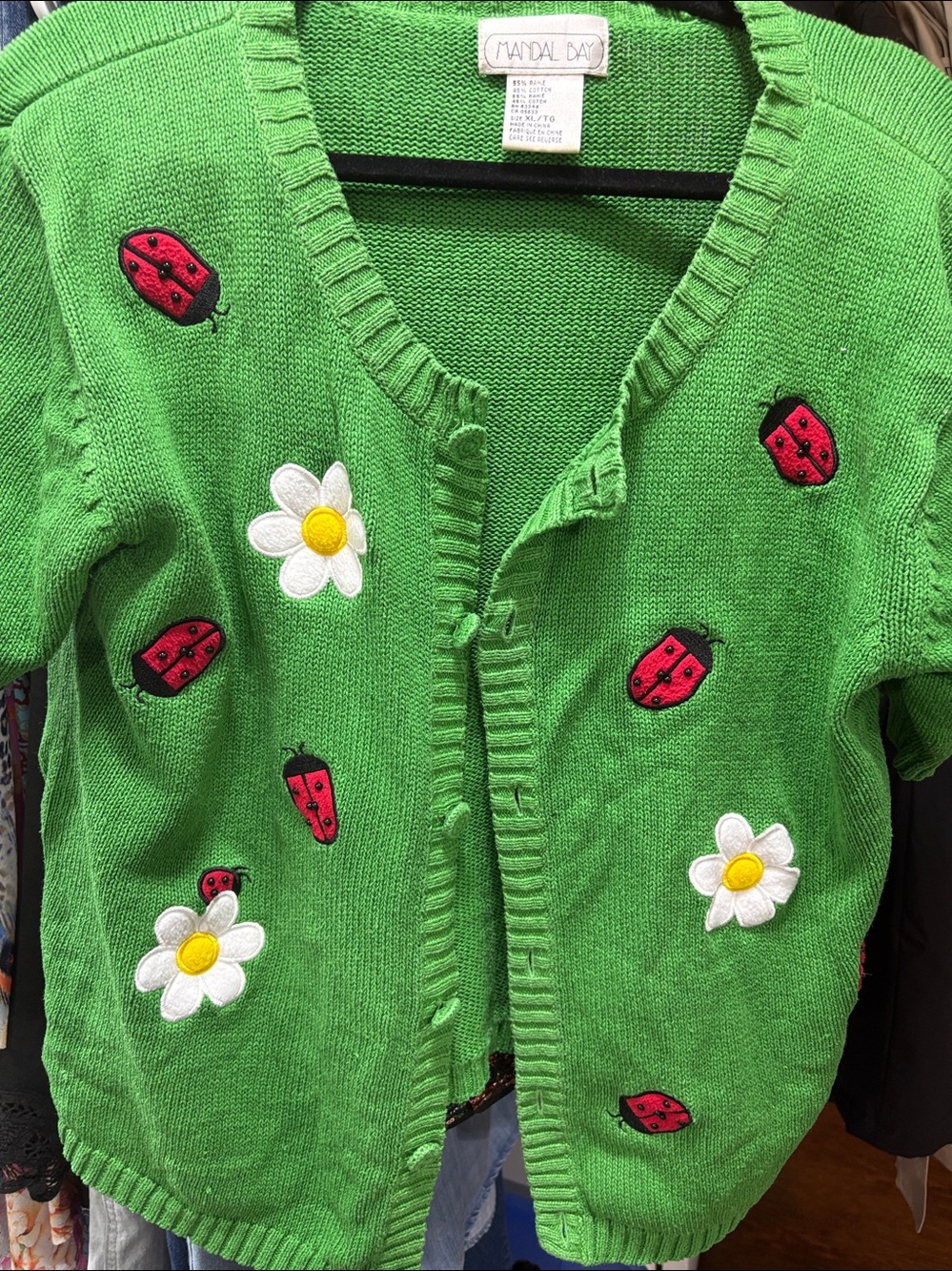 Green Ladybug & Daisy Knit Cardigan